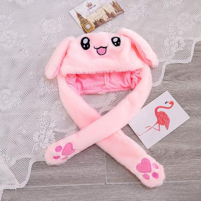Cute Bunny Pink Winter Hat with Plush Ears & Lights