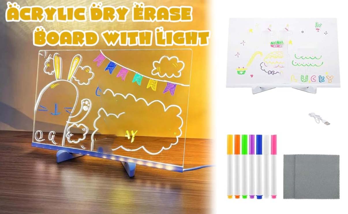 LED Glow Drawing Board with 7 Colors & 1 Lighting Stand for Kids!
