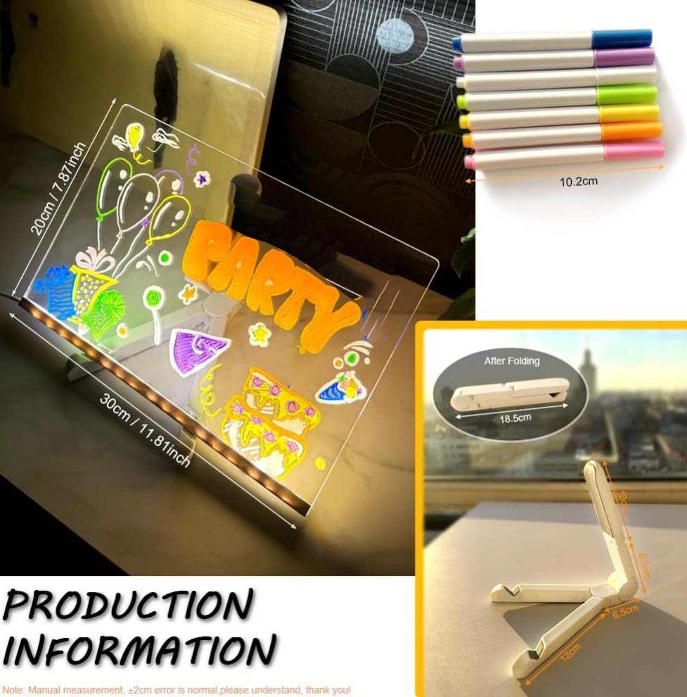LED Glow Drawing Board with 7 Colors & 1 Lighting Stand for Kids!