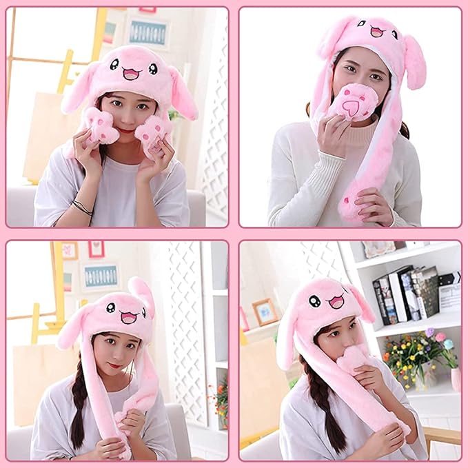 Cute Bunny Pink Winter Hat with Plush Ears & Lights