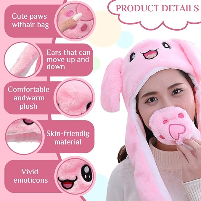 Cute Bunny Pink Winter Hat with Plush Ears & Lights