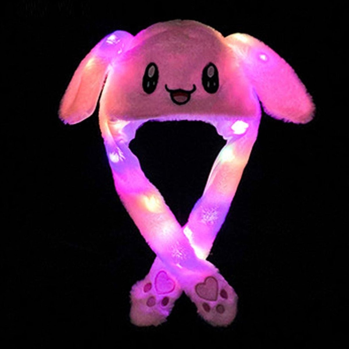 Cute Bunny Pink Winter Hat with Plush Ears & Lights